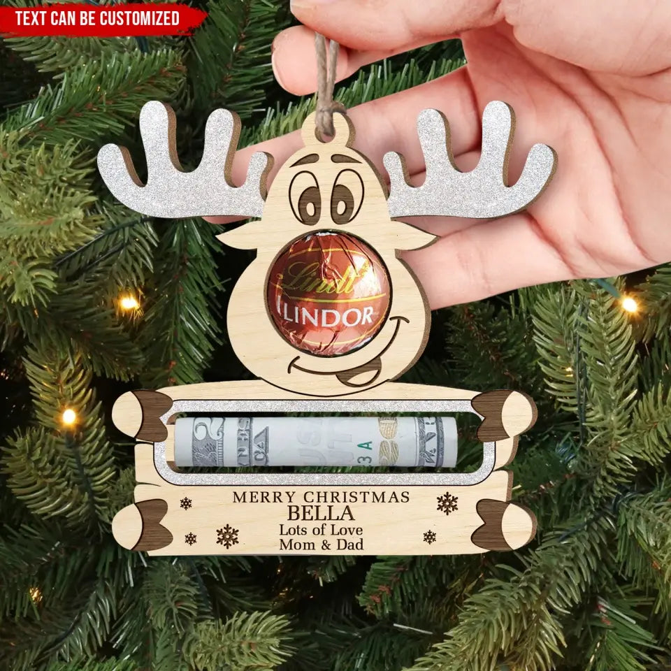 Reindeer Christmas Money Clip - Personalized Wooden Ornament - ORN164