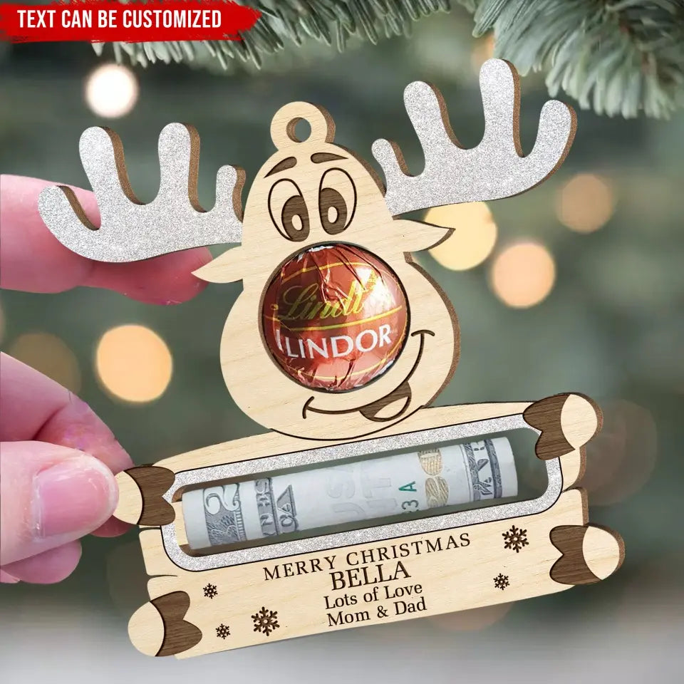 Reindeer Christmas Money Clip - Personalized Wooden Ornament - ORN164