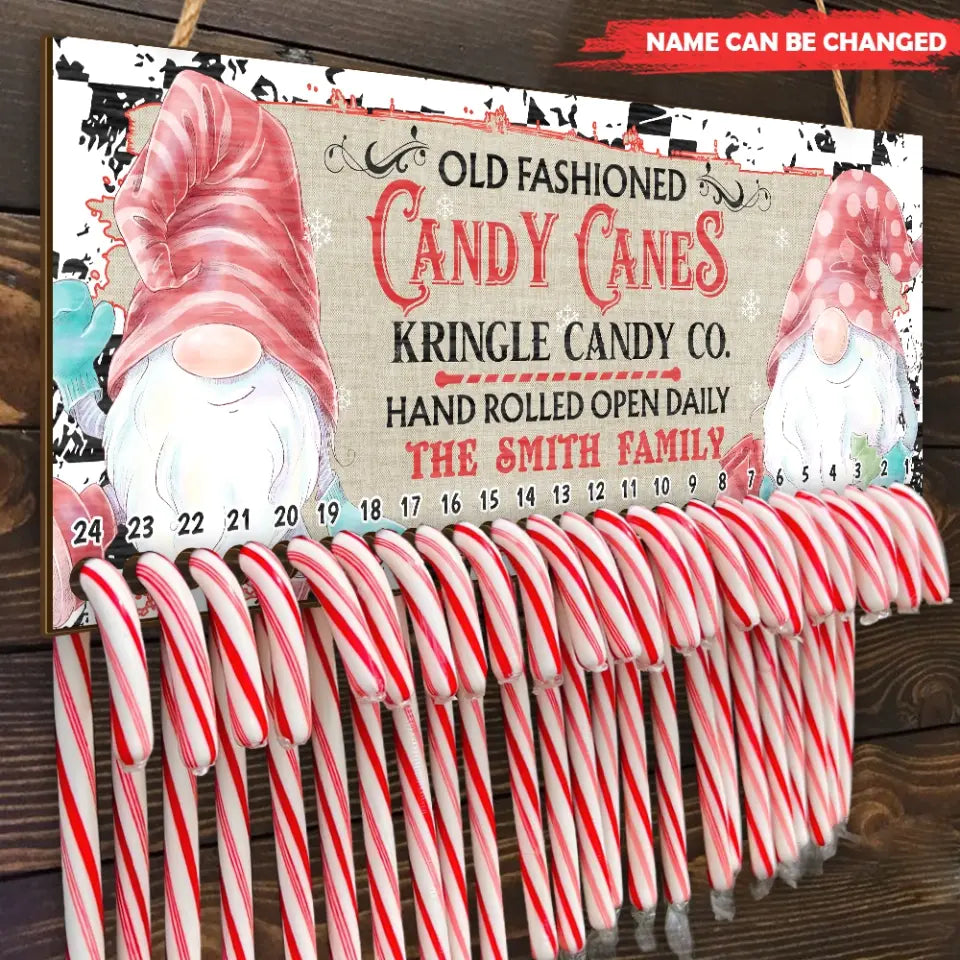 Christmas Elf Gnome Candy Cane Countdown - Personalized Countdown Sign, Home Decor For Christmas - DS706