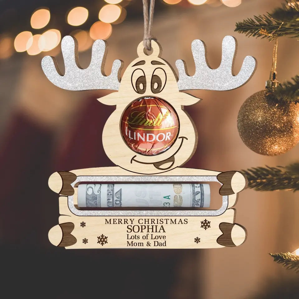 Reindeer Christmas Money Clip - Personalized Wooden Ornament - ORN164