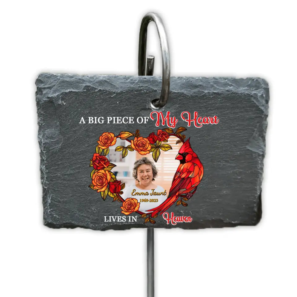 A Big Piece Of My Heart Lives In Heaven - Personalized Garden Slate, Remembrance Gift