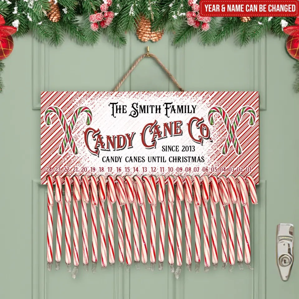 Candy Canes Until Christmas Custom Family Name  - Personalized Countdown Sign, Christmas Home Decor - DS707