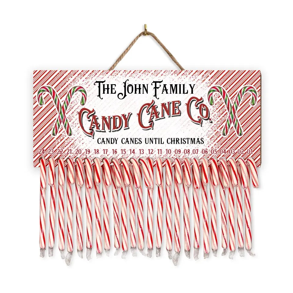 Candy Canes Until Christmas Custom Family Name  - Personalized Countdown Sign, Christmas Home Decor - DS707