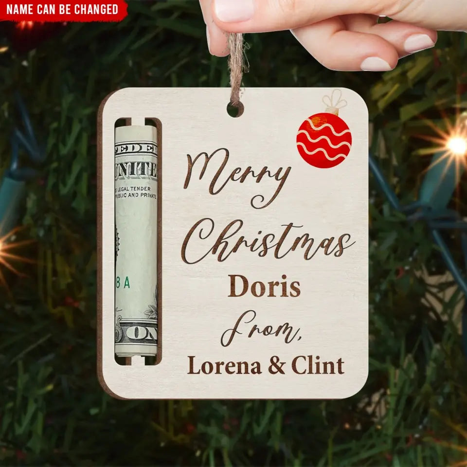 Merry Christmas Money Holder, Money Clip - Personalized Wooden Ornament - ORN169