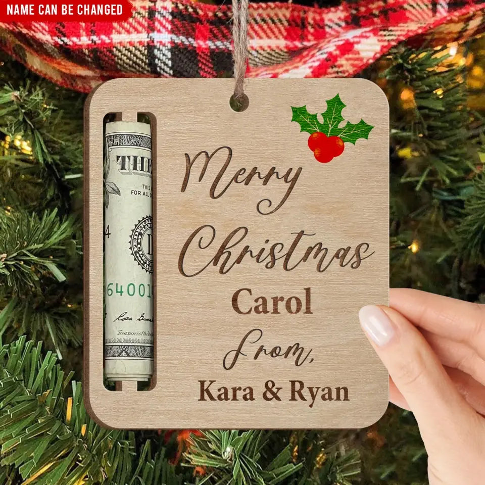 Merry Christmas Money Holder, Money Clip - Personalized Wooden Ornament - ORN169