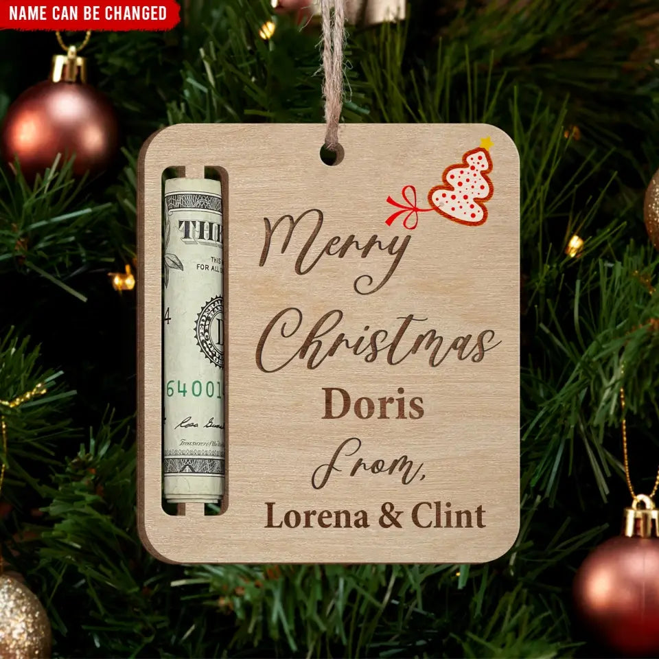 Merry Christmas Money Holder, Money Clip - Personalized Wooden Ornament - ORN169