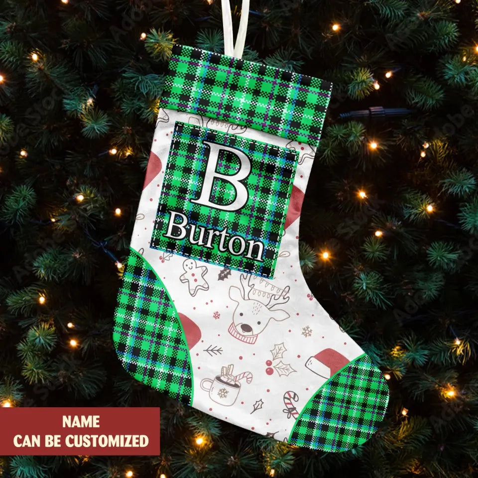 Buffalo Plaid Alphabet With Custom Name - Personalized Christmas Stockings, Family Christmas Gift - SCS04