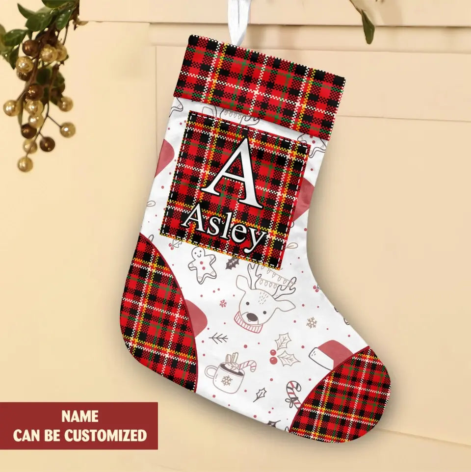Buffalo Plaid Alphabet With Custom Name - Personalized Christmas Stockings, Family Christmas Gift - SCS04