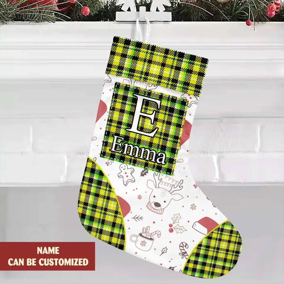 Buffalo Plaid Alphabet With Custom Name - Personalized Christmas Stockings, Family Christmas Gift - SCS04