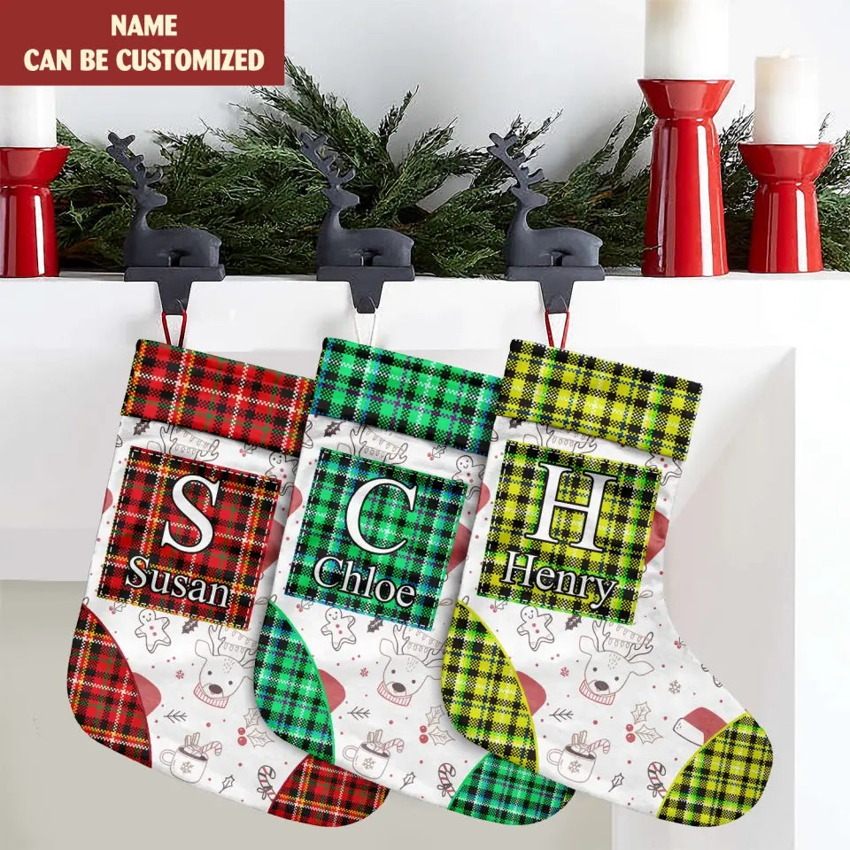 Buffalo Plaid Alphabet With Custom Name - Personalized Christmas Stockings, Family Christmas Gift - SCS04