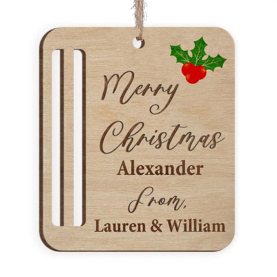 Merry Christmas Money Holder, Money Clip - Personalized Wooden Ornament - ORN169