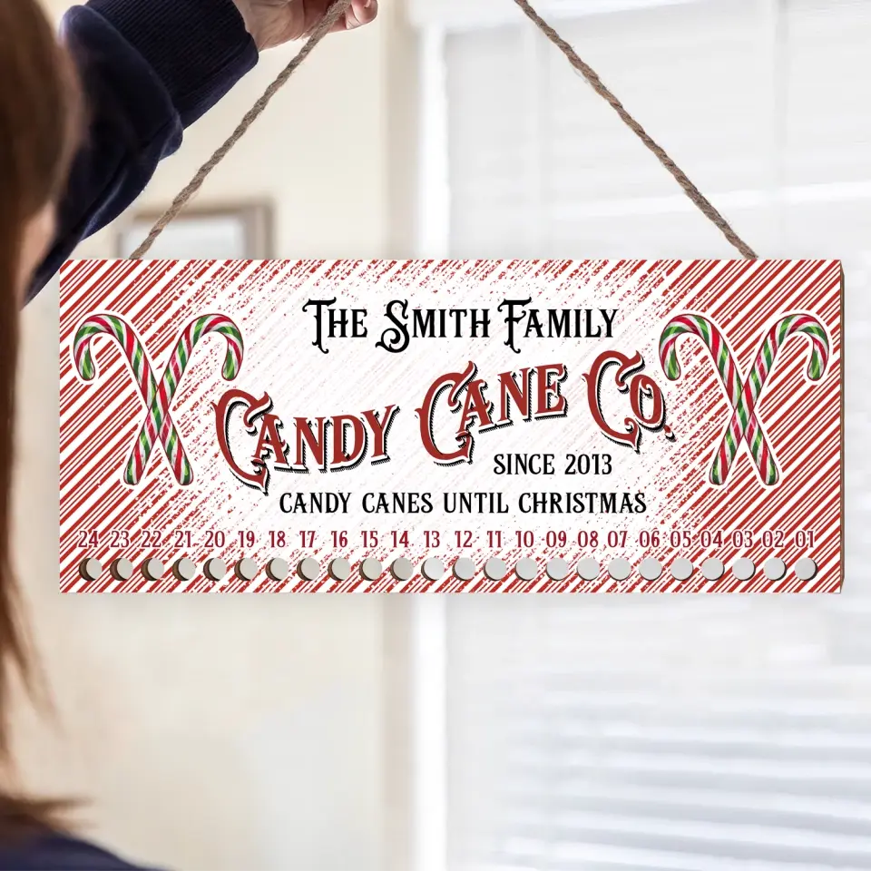 Candy Canes Until Christmas Custom Family Name  - Personalized Countdown Sign, Christmas Home Decor - DS707
