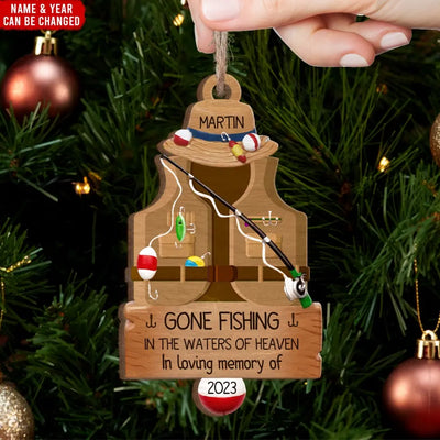Gone Fishing In The Water Of Heaven - Personalized Wooden Ornament, Memorial Gift - ORN171
