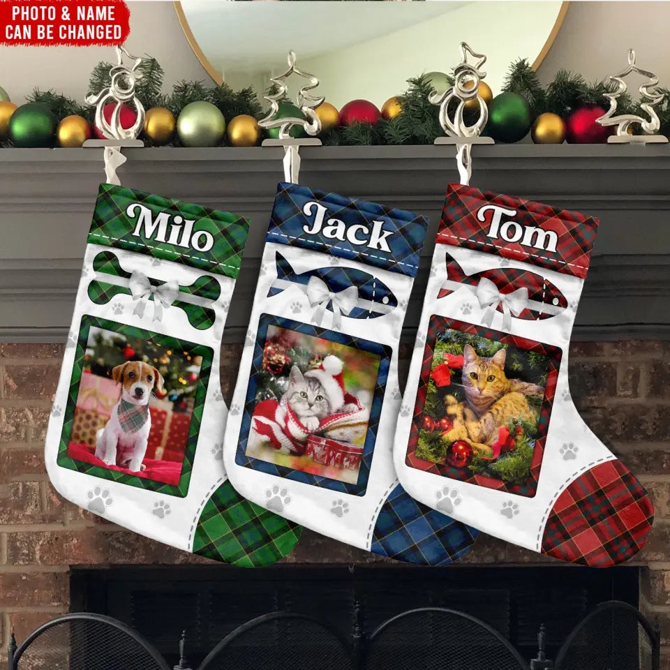 Happy Pawliday With Custom Pet's Face - Personalized Christmas Stocking, Christmas Gift For Pet Lovers - SCS06
