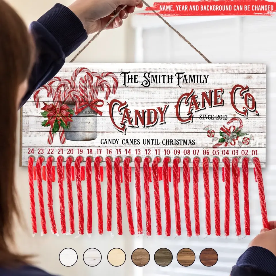 Christmas Countdown, Candy Cane Co Countdown - Personalized Wood Sign, Christmas Sign, Gift For Family - DS418