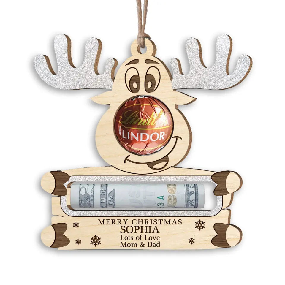 Reindeer Christmas Money Clip - Personalized Wooden Ornament - ORN164