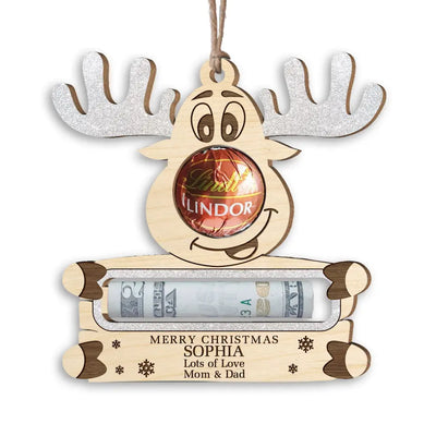 Reindeer Christmas Money Clip - Personalized Wooden Ornament - ORN164