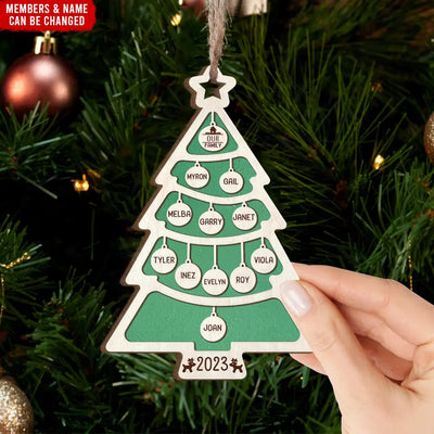 Christmas Tree Family - Personalized Wooen Ornament, Gift For Family - ORN179