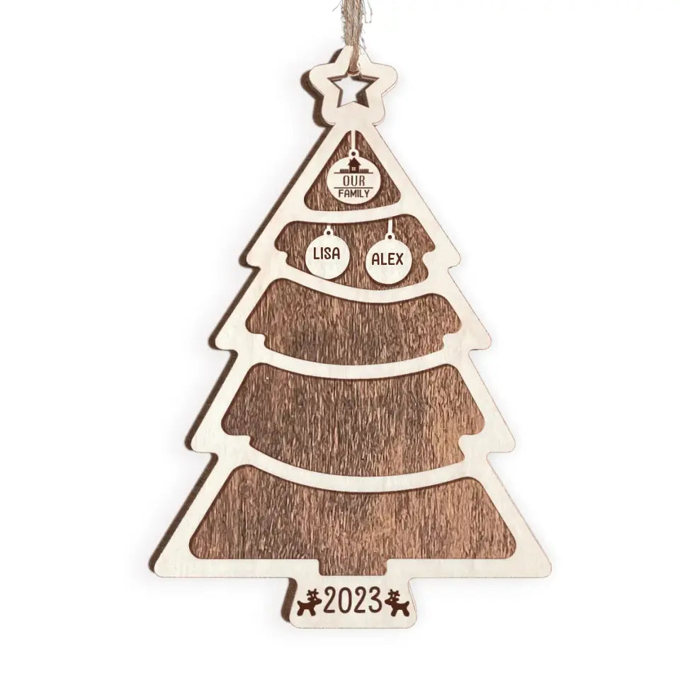 Christmas Tree Family - Personalized Wooen Ornament, Gift For Family - ORN179