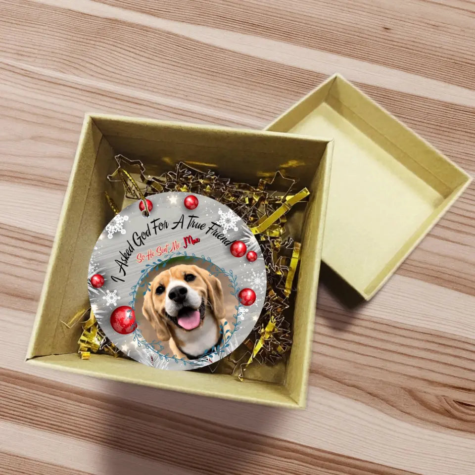 I Asked God For A True Friend, So He Sent Me - Personalized Ceramic Ornament