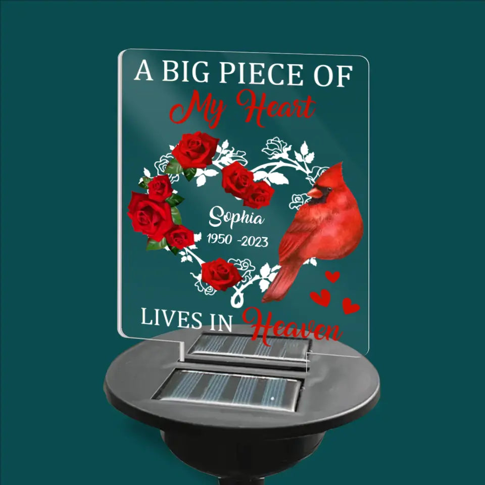 A Big Piece Of My Heart Lives In Heaven - Personalized Memorial Solar Light, Memorial Gift
