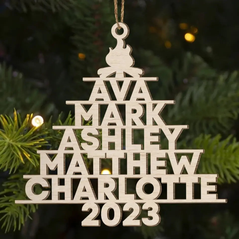 Camping Christmas Tree Name - Personalized Wooden Ornament, Family Name - ORN181
