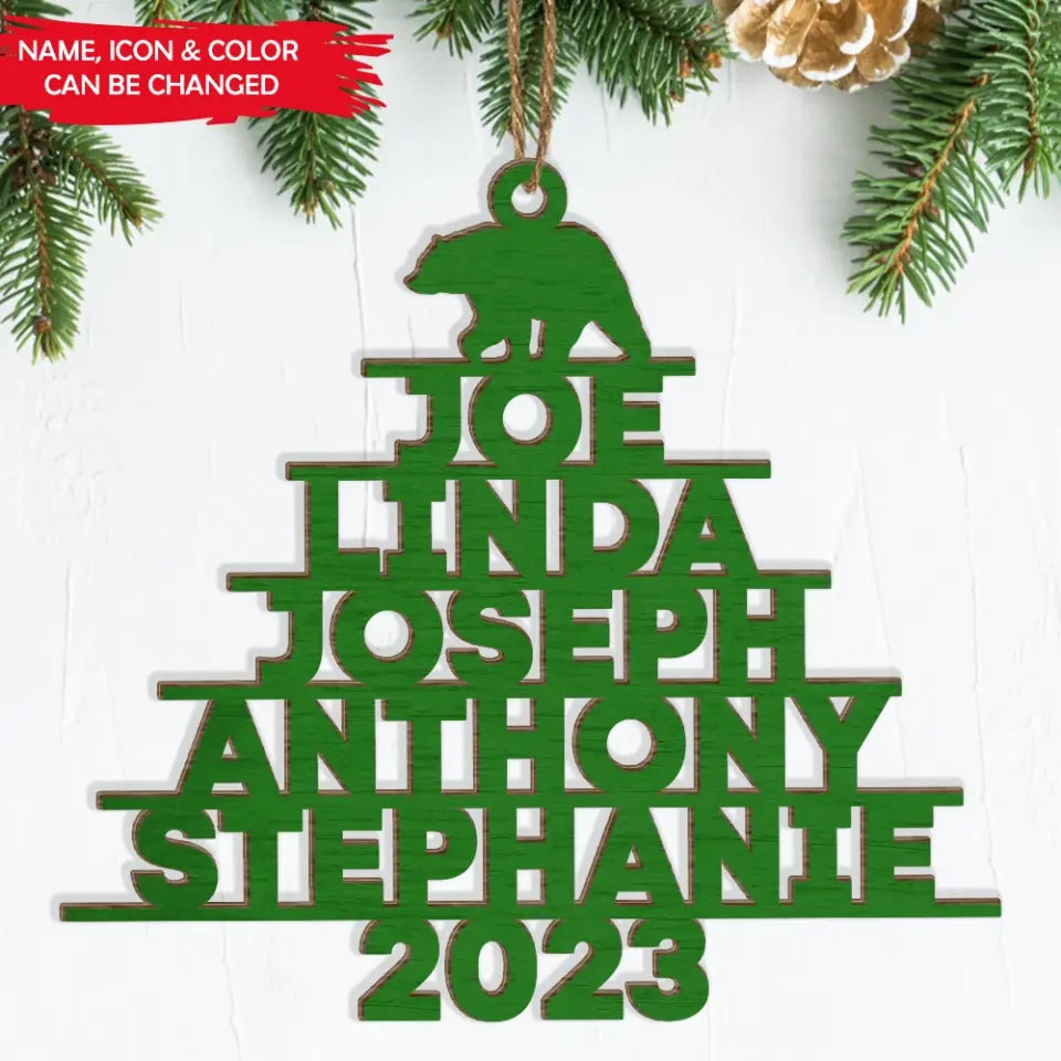 Camping Christmas Tree Name - Personalized Wooden Ornament, Family Name - ORN181