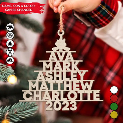 Camping Christmas Tree Name - Personalized Wooden Ornament, Family Name - ORN181