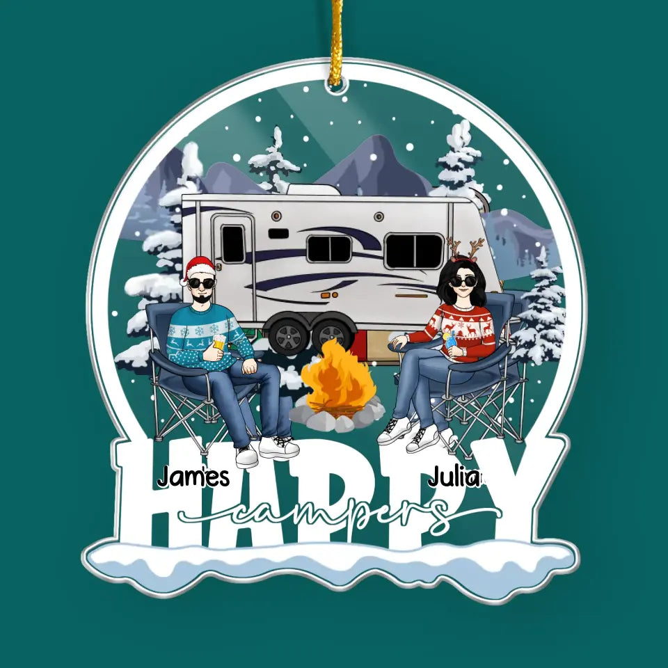 Christmas Camping Ornament - Christmas Decoration - Christmas Couple Ornament - Personalized Happy Campers Acrylic