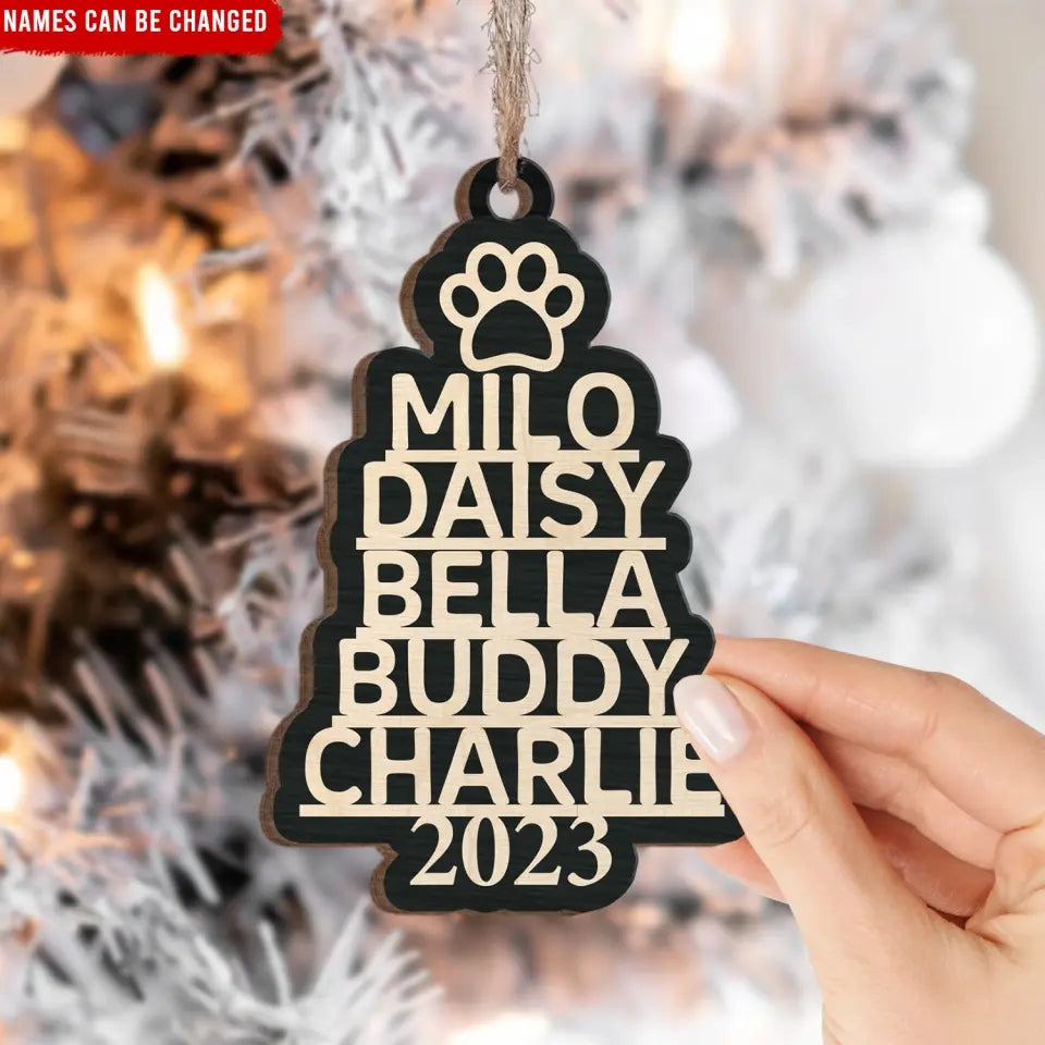 Christmas Paw Tree With Dog Name - Personalized Wooden Ornament, Christmas Gift For Dog Lover, Dog Mom, Dog Dad - ORN213