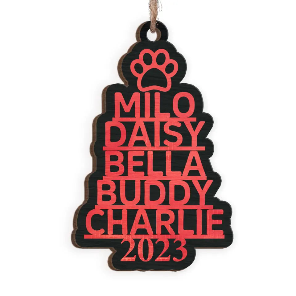 Christmas Paw Tree With Dog Name - Personalized Wooden Ornament, Christmas Gift For Dog Lover, Dog Mom, Dog Dad - ORN213