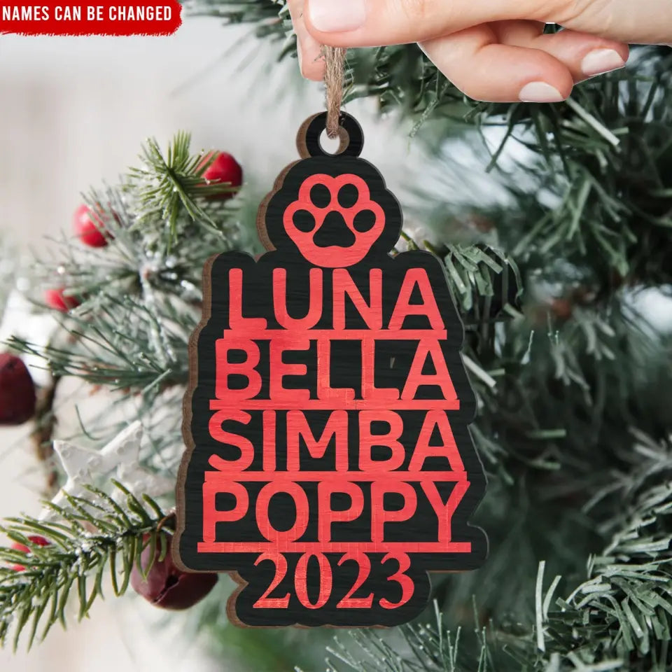 Christmas Paw Tree With Dog Name - Personalized Wooden Ornament, Christmas Gift For Dog Lover, Dog Mom, Dog Dad - ORN213
