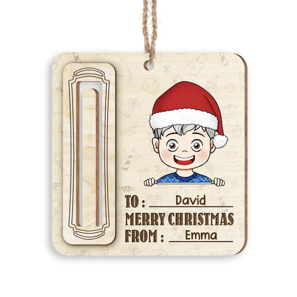 Merry Christmas With Kids Name - Personalized Wooden Ornament, Money Holder Christmas Gift For Kids - ORN183