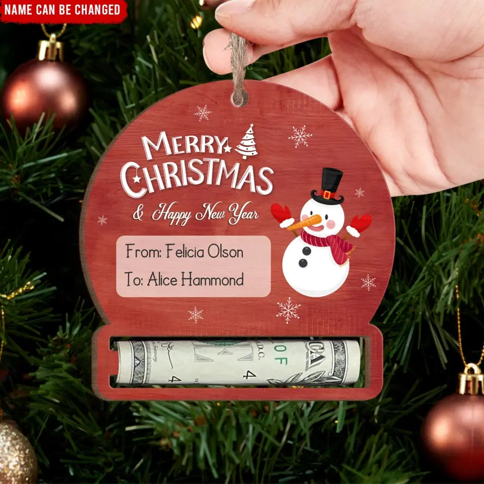 Merry Christmas And Happy New Year - Personalized Wooden Ornament, Money Holder Ornament, Christmas Home Decor - ORN188