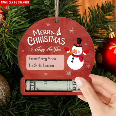 Merry Christmas And Happy New Year - Personalized Wooden Ornament, Money Holder Ornament, Christmas Home Decor - ORN188