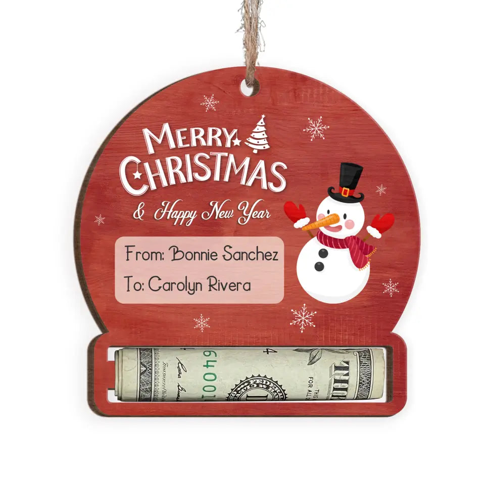 Merry Christmas And Happy New Year - Personalized Wooden Ornament, Money Holder Ornament, Christmas Home Decor - ORN188