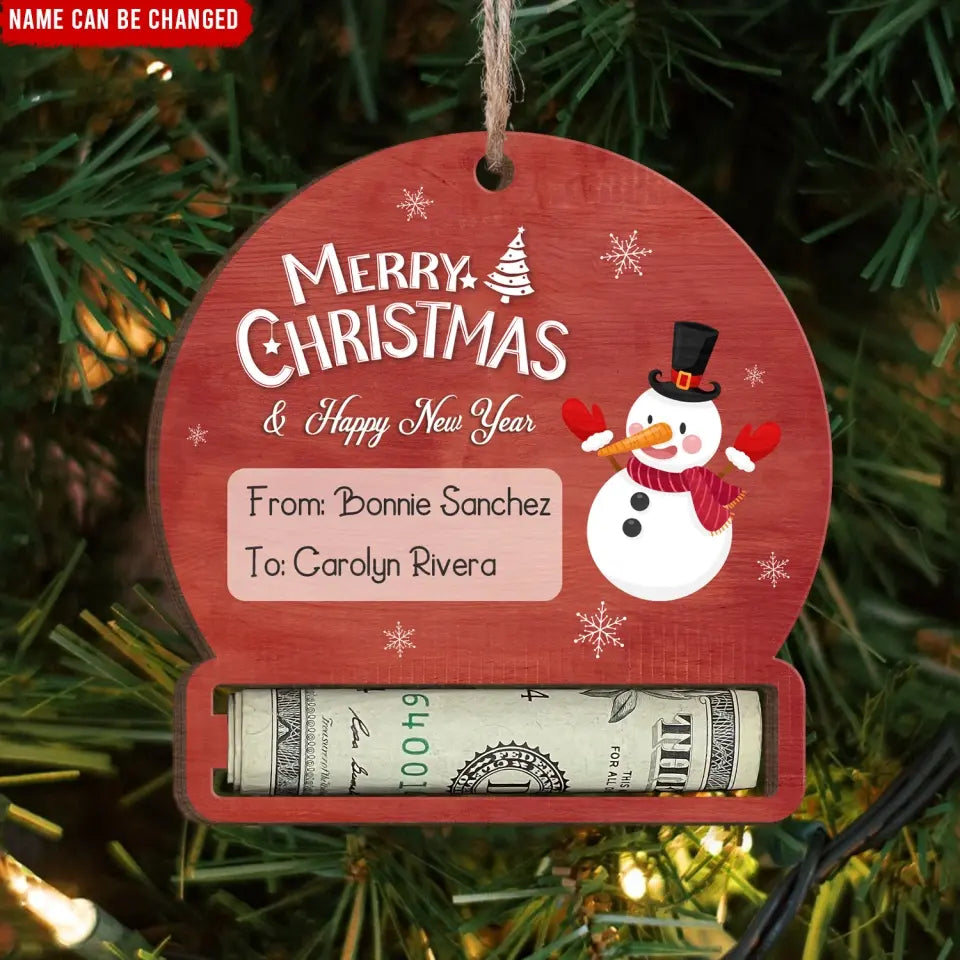 Merry Christmas And Happy New Year - Personalized Wooden Ornament, Money Holder Ornament, Christmas Home Decor - ORN188