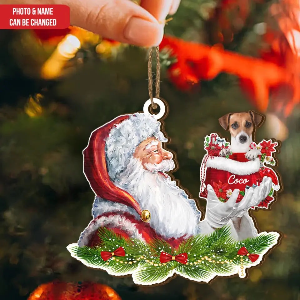 Santa And Dog Christmas - Personalized Wooden Ornament, Christmas Gift For Dog Lovers - ORN191