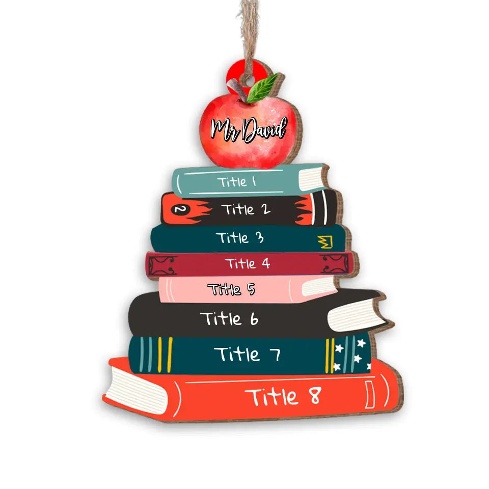 Best Teacher Ever Bookshelf With Teacher's Name - Personalized Wooden Ornament, Christmas Gift For Teacher - ORN187