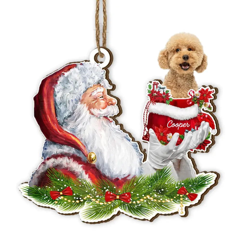 Santa And Dog Christmas - Personalized Wooden Ornament, Christmas Gift For Dog Lovers - ORN191