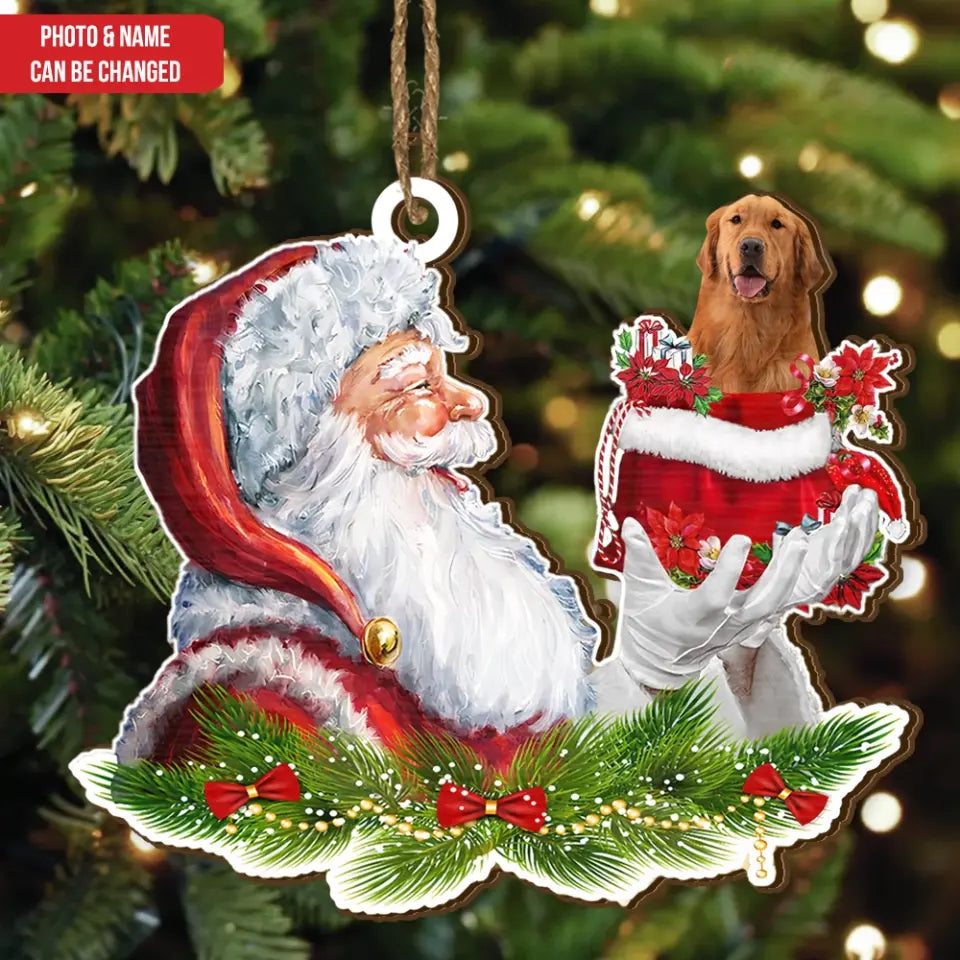 Santa And Dog Christmas - Personalized Wooden Ornament, Christmas Gift For Dog Lovers - ORN191