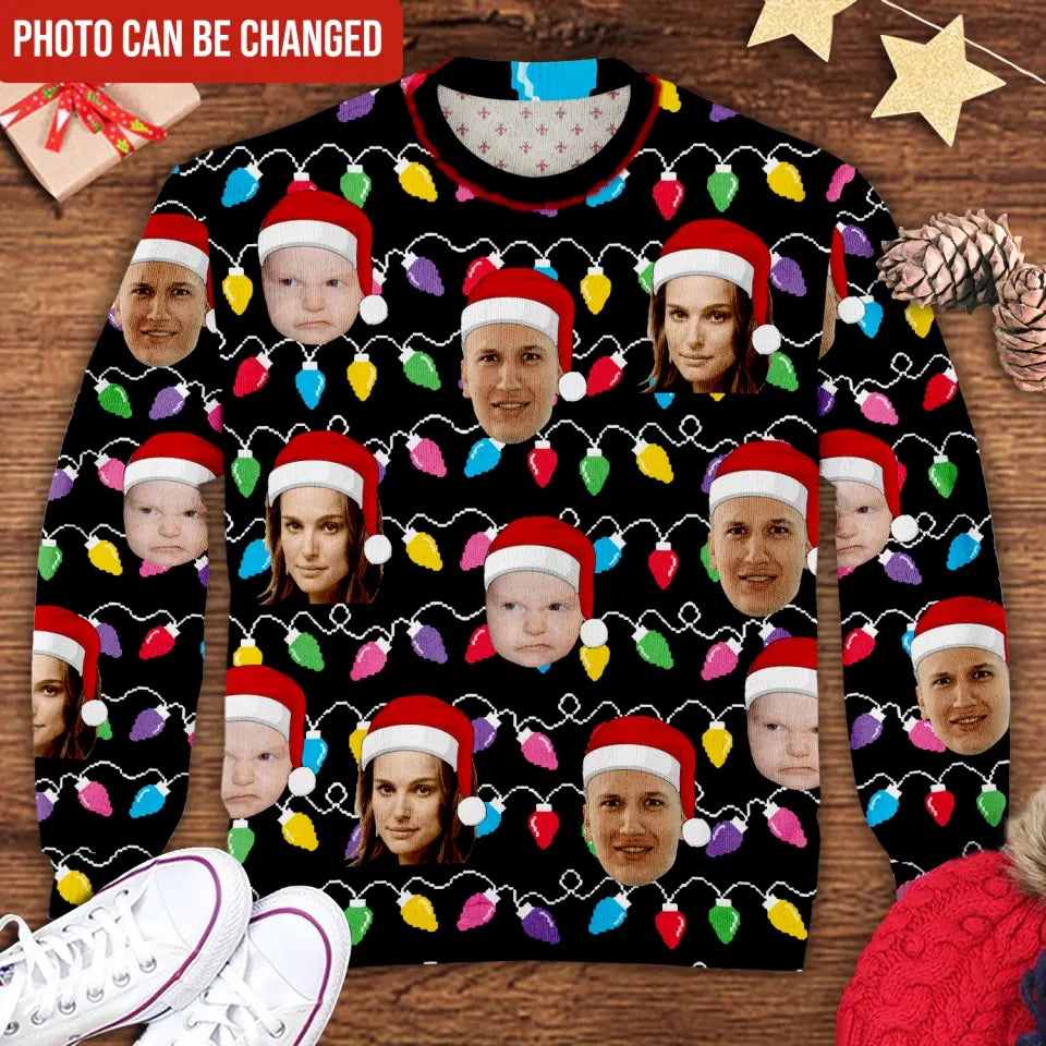 Custom Face Christmas Family - Personalized Wool Sweater, Christmas Gift For Family - SW21