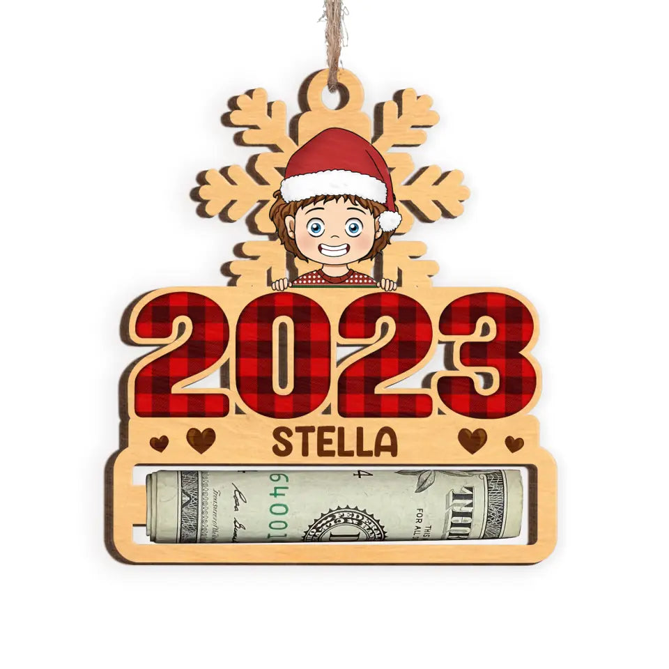 Funny Kid Christmas Snowflake - Personalized Wooden Ornament, Money Holder - ORN195
