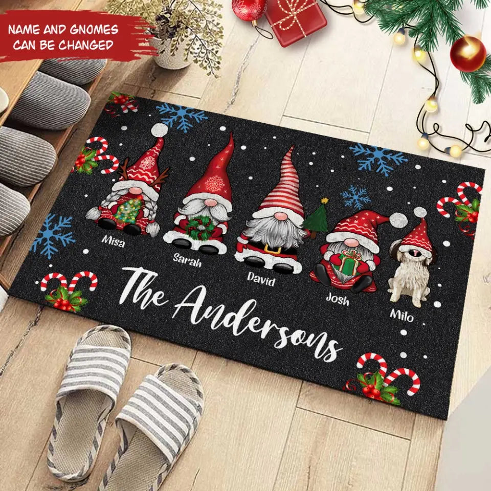 Gnome Family Christmas - Personalized Doormat, Gift For Family, Christmas Decoration - DM250