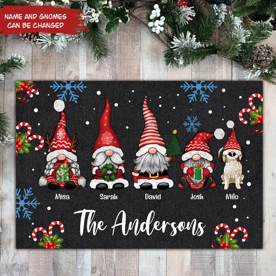Gnome Family Christmas - Personalized Doormat, Gift For Family, Christmas Decoration - DM250