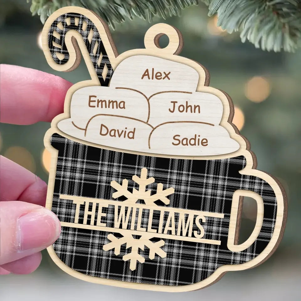 Personalized Marshmallow Hot Cocoa Mug - Personalized Wooden Ornament - ORN196