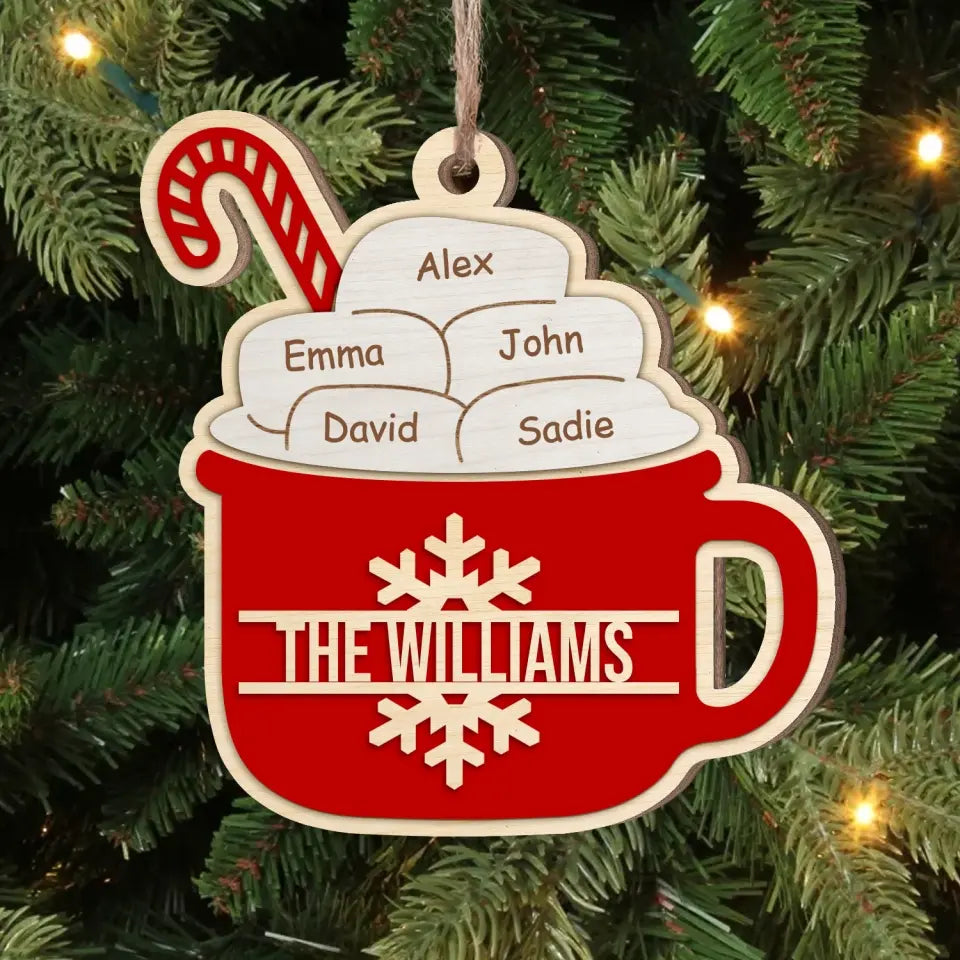 Personalized Marshmallow Hot Cocoa Mug - Personalized Wooden Ornament - ORN196