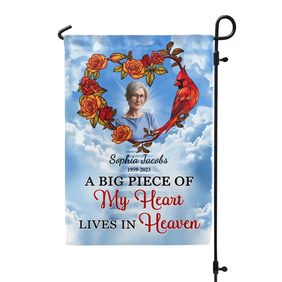 A Big Piece Of My Heart Lives In Heaven - Personalized Garden Flag, Remembrance Gift