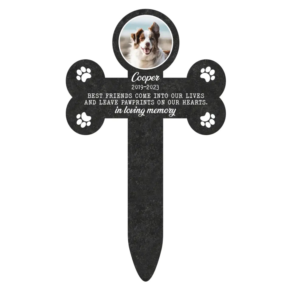 Leave Pawprints On Our Hearts - Personalized Plaque Stake, Pet Memorial Gift, Loss of Dog Sympathy Gift