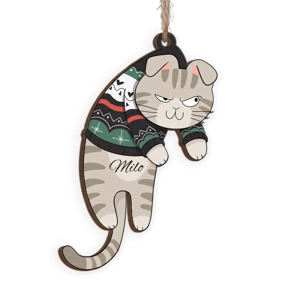 Funny Hanging Cat  - Personalized Wooden Ornament, Gift For Cat Lovers, Cute Cat Christmas - ORN197